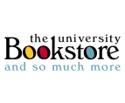 Logo of The University Bookstore with the tagline "and so much more," featuring black text with red, yellow, and blue accents.