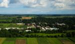 Drone view of the University of Guelph Ridgetown campus surrounded by farm fields.