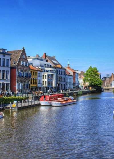 Ghent Canal surrounded by colorful historic buildings